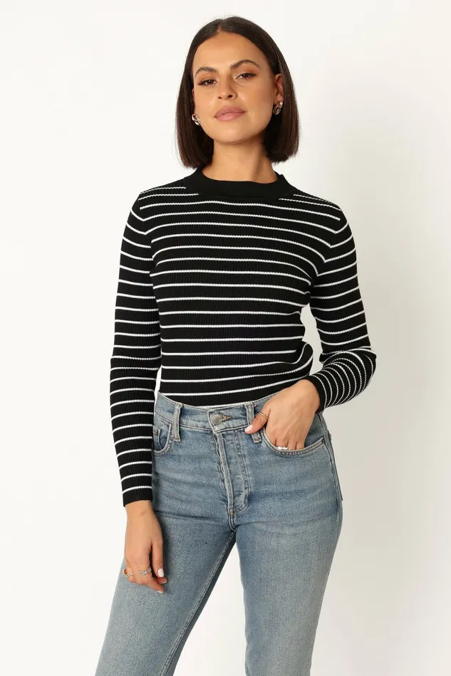 Tops Stacie Ribbed Knit Top Black Stripe Petal and Pup Women