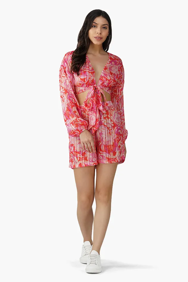 Tops Sweet Pea Wine Printed Front Tie Top 8211 America and Beyond Women