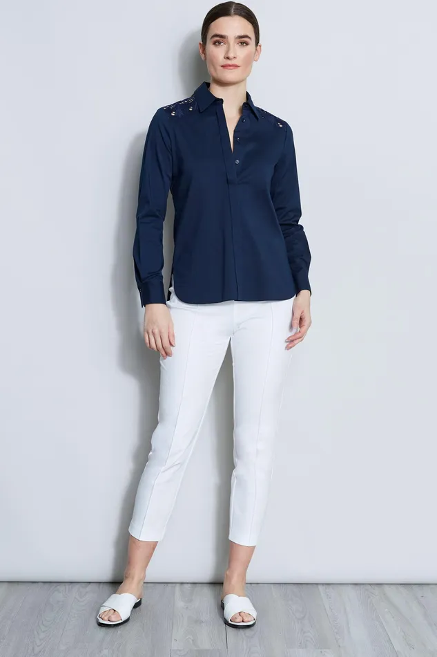 Tops Women Elie Tahari Embroidered Shoulder Shirt STARGAZER