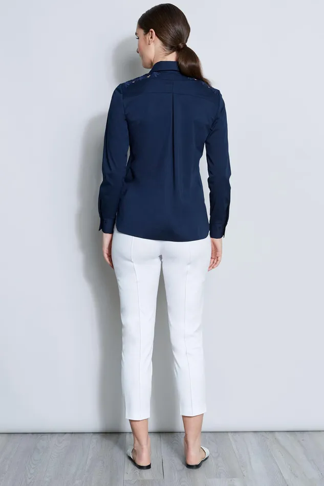 Tops Women Elie Tahari Embroidered Shoulder Shirt STARGAZER