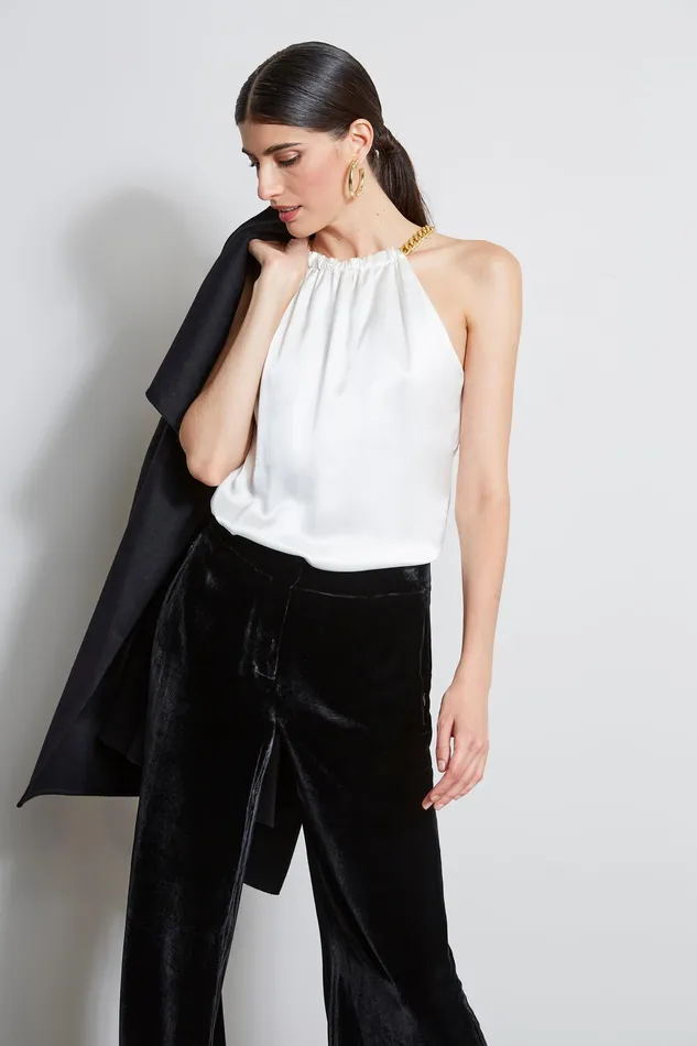 Tops Women Elie Tahari Silk Satin Chain Halter Shirt FRESH PEARL