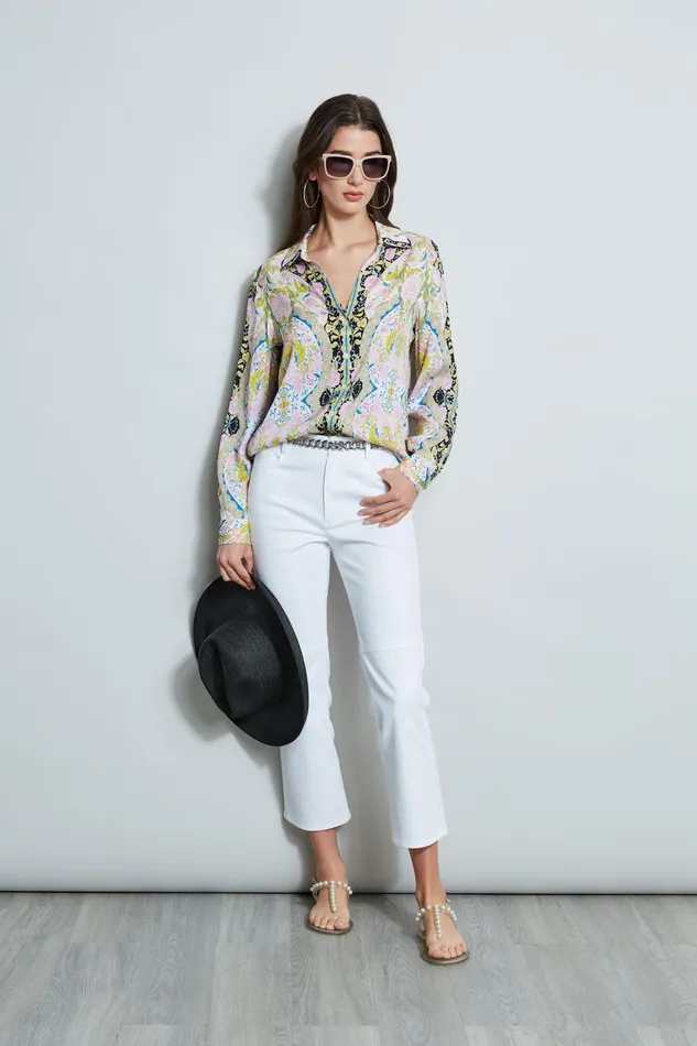 Tops Women Elie Tahari Silk Scarf Damask Button Down Shirt SUMMER DAMASK