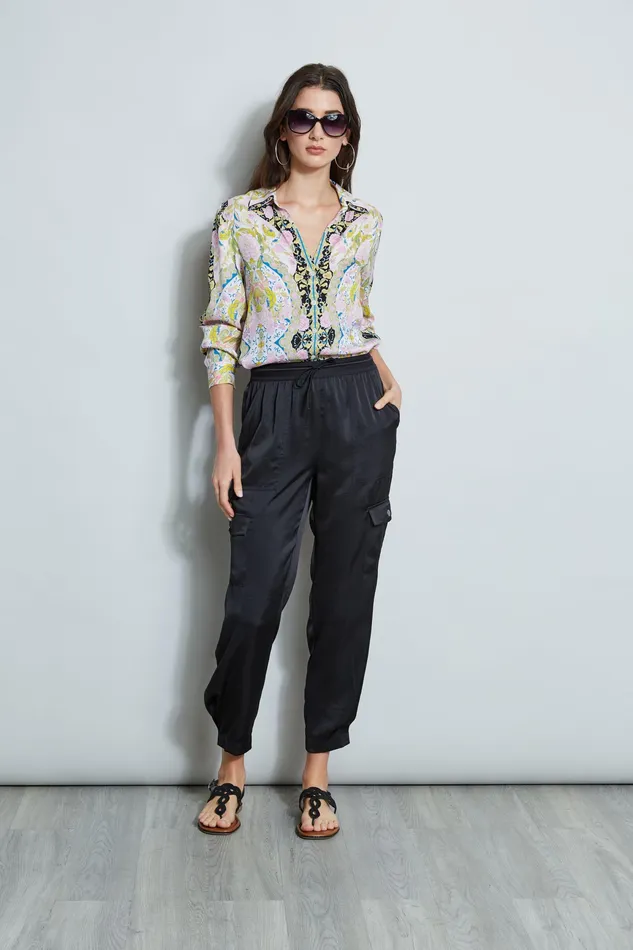 Tops Women Elie Tahari Silk Scarf Damask Button Down Shirt SUMMER DAMASK