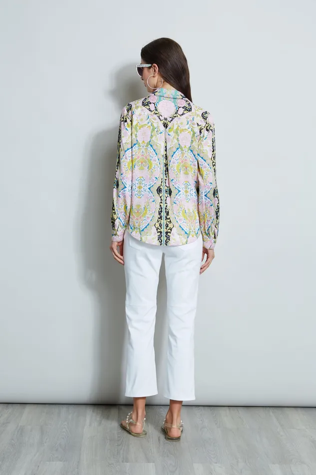 Tops Women Elie Tahari Silk Scarf Damask Button Down Shirt SUMMER DAMASK