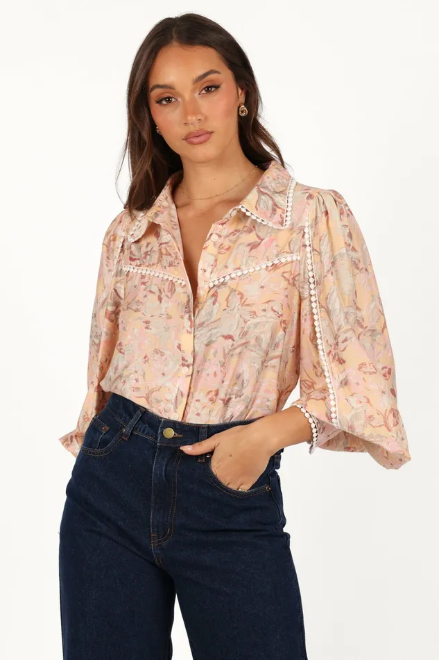 Tops Women Petal and Pup Floria Top Beige Floral