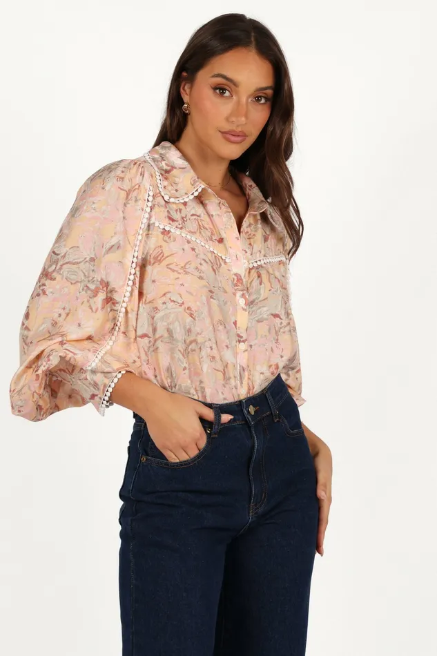 Tops Women Petal and Pup Floria Top Beige Floral