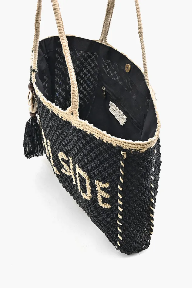 Totes America and Beyond Women Black 039Poolside039 Jute Macrame Tote