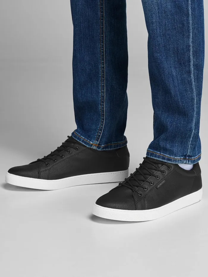 Trainers JACK and JONES Mens FAUX LEATHER SNEAKERS Black Anthracite Gift for Friend Trainers JACK and JONES Mens FAUX LEATHER SNEAKERS Black Anthracite Gift for Friend