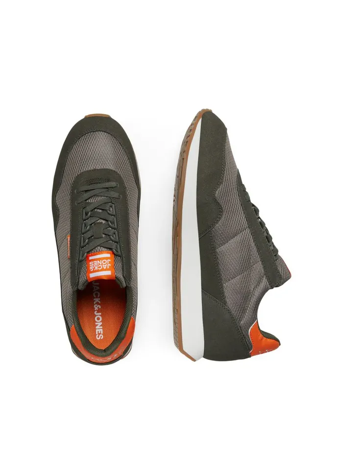 Trainers JACK and JONES Mens MESH FAUX SUEDE SNEAKERS Green Olive Night Casaul