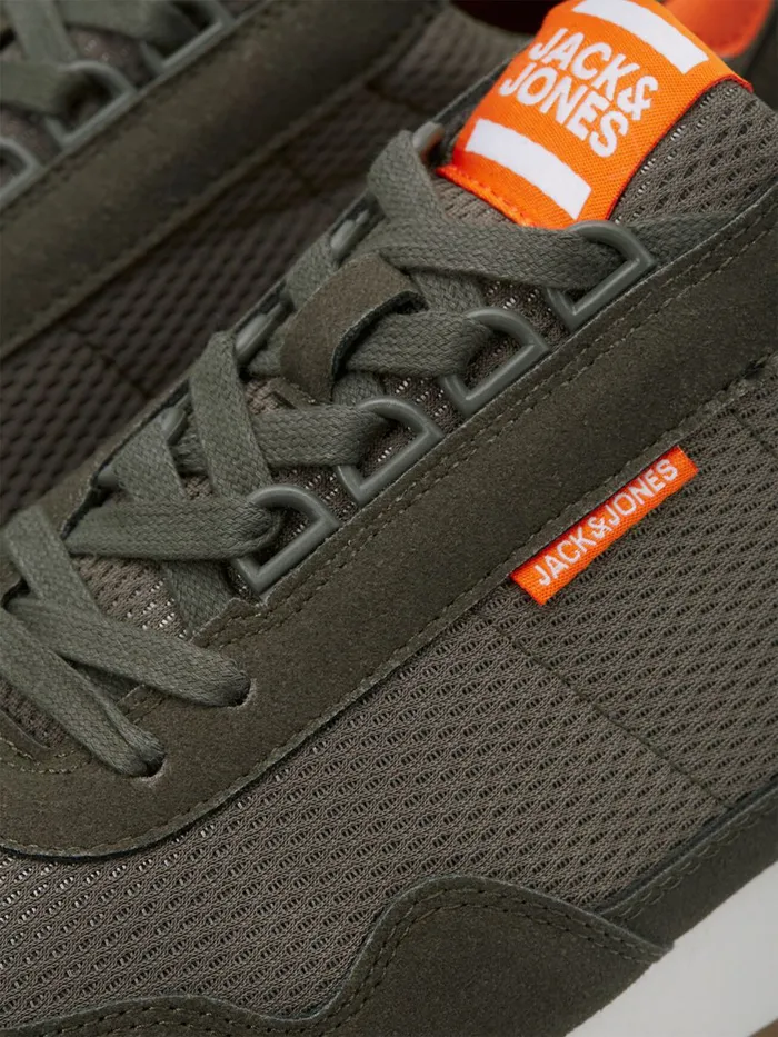Trainers JACK and JONES Mens MESH FAUX SUEDE SNEAKERS Green Olive Night Casaul