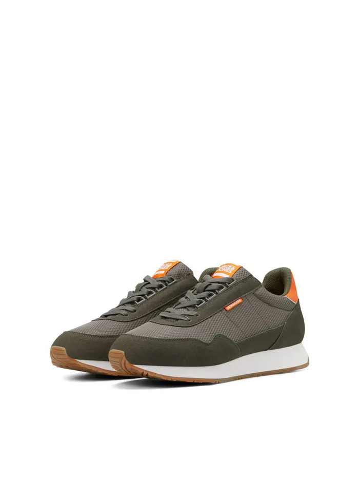 Trainers JACK and JONES Mens MESH FAUX SUEDE SNEAKERS Green Olive Night Casaul