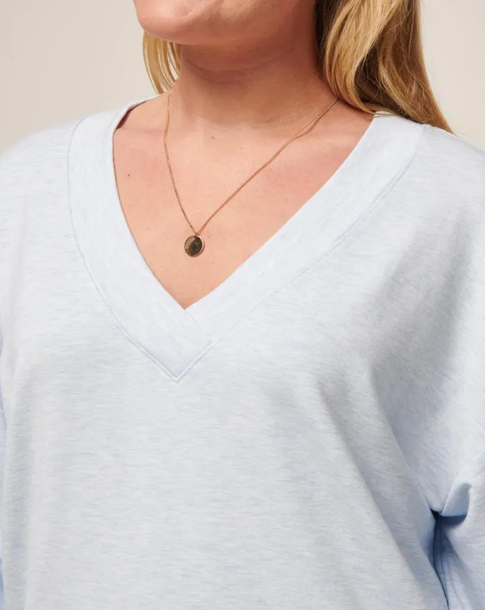 TravisMathew CLOUD TERRY VNECK TOP Heather Kentucky Blue Women Shirts and Tops