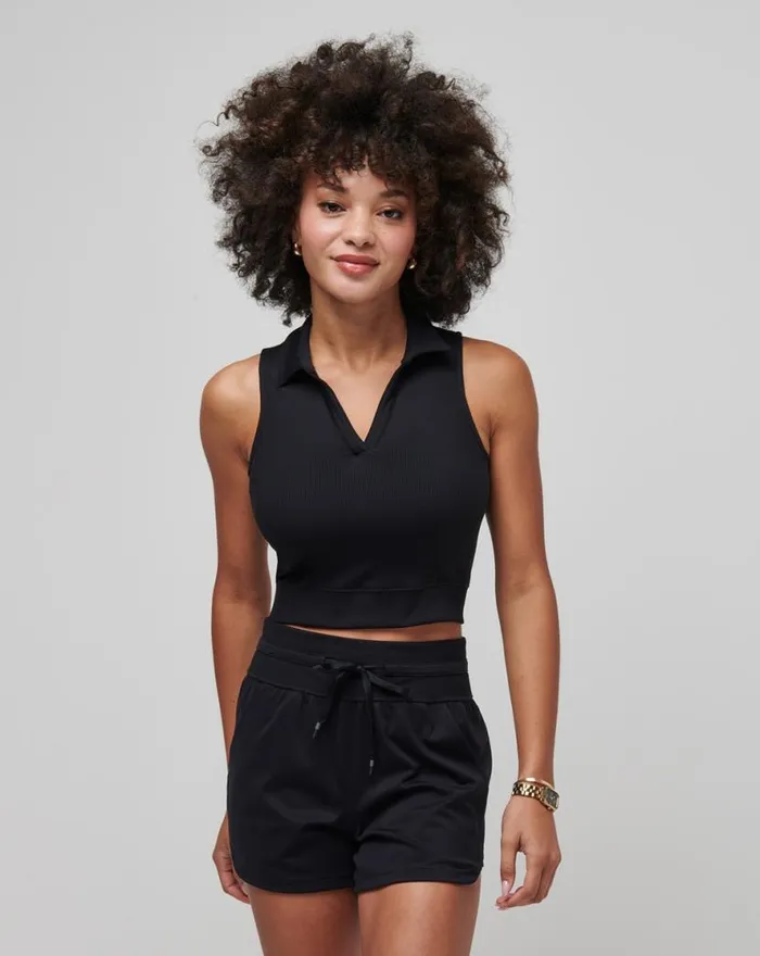 TravisMathew MOVEKNIT SLEEVELESS VNECK POLO Black Women Polos TravisMathew MOVEKNIT SLEEVELESS VNECK POLO Black Women Polos