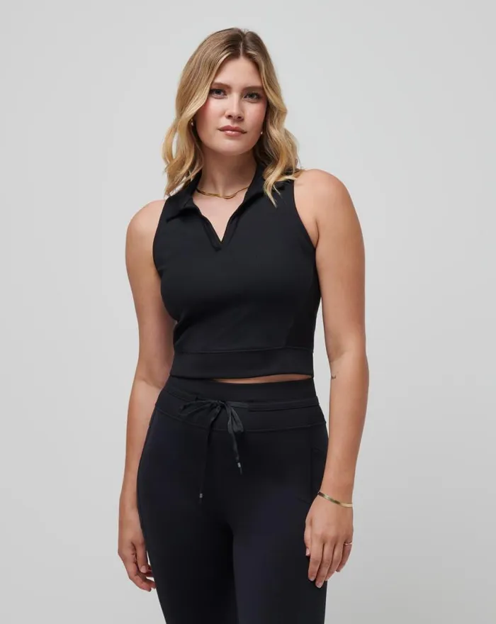 TravisMathew MOVEKNIT SLEEVELESS VNECK POLO Black Women Polos TravisMathew MOVEKNIT SLEEVELESS VNECK POLO Black Women Polos