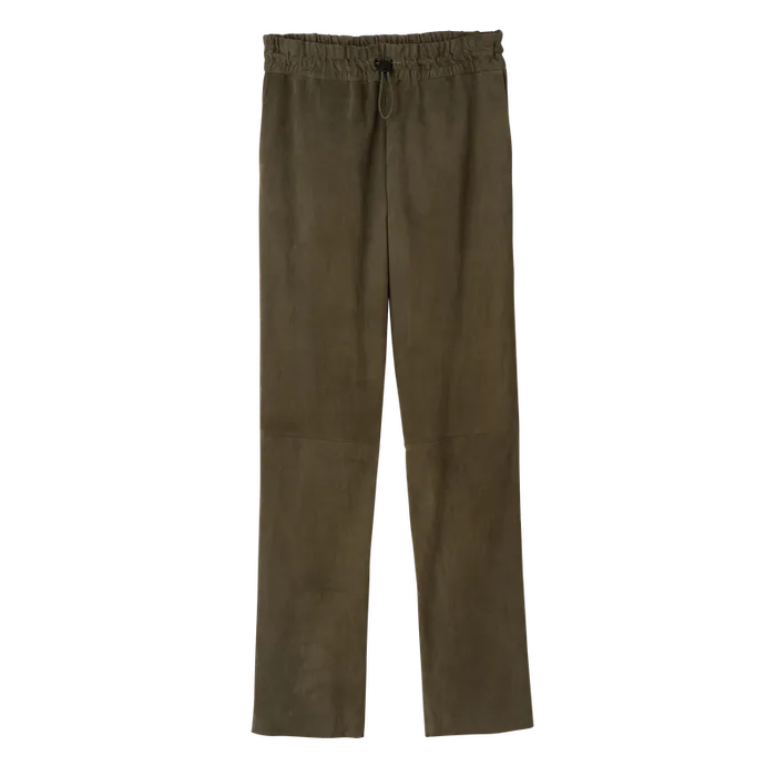 Trousers and shorts Longchamp Women Leather straight pants KhakiKhakiKhaki
