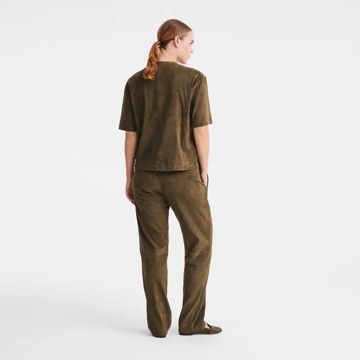 Trousers and shorts Longchamp Women Leather straight pants KhakiKhakiKhaki Trousers and shorts Longchamp Women Leather straight pants KhakiKhakiKhaki
