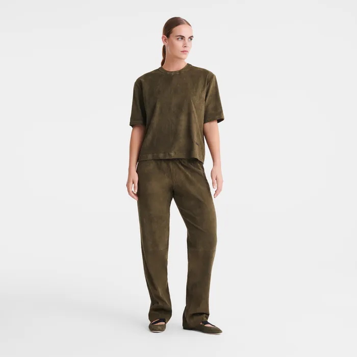 Trousers and shorts Longchamp Women Leather straight pants KhakiKhakiKhaki Trousers and shorts Longchamp Women Leather straight pants KhakiKhakiKhaki