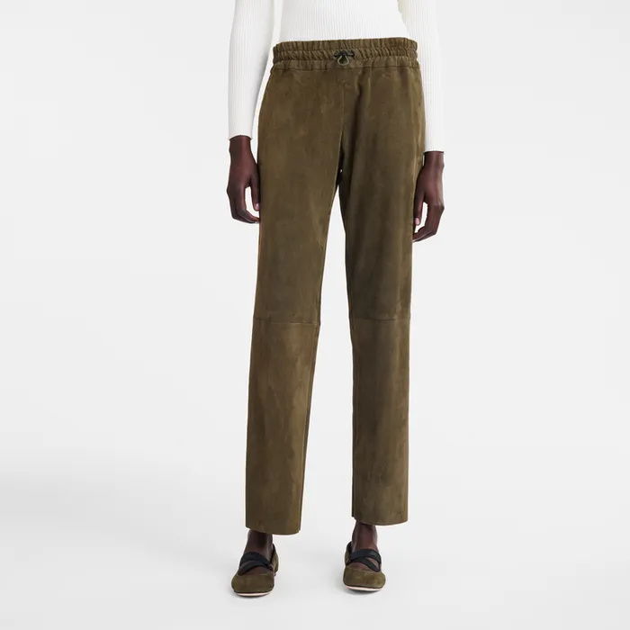 Trousers and shorts Longchamp Women Leather straight pants KhakiKhakiKhaki Trousers and shorts Longchamp Women Leather straight pants KhakiKhakiKhaki