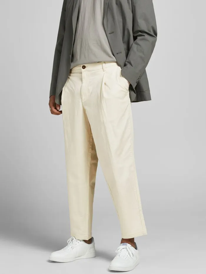 Trousers JACK and JONES Mens BILL RICO CROPPED TROUSERS White Ecru