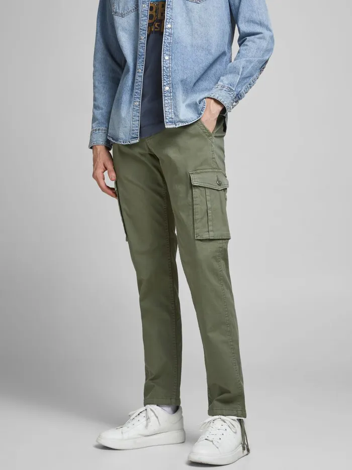 Trousers JACK and JONES Mens DRAKE ZACK CARGO TROUSERS Green Dusty Olive