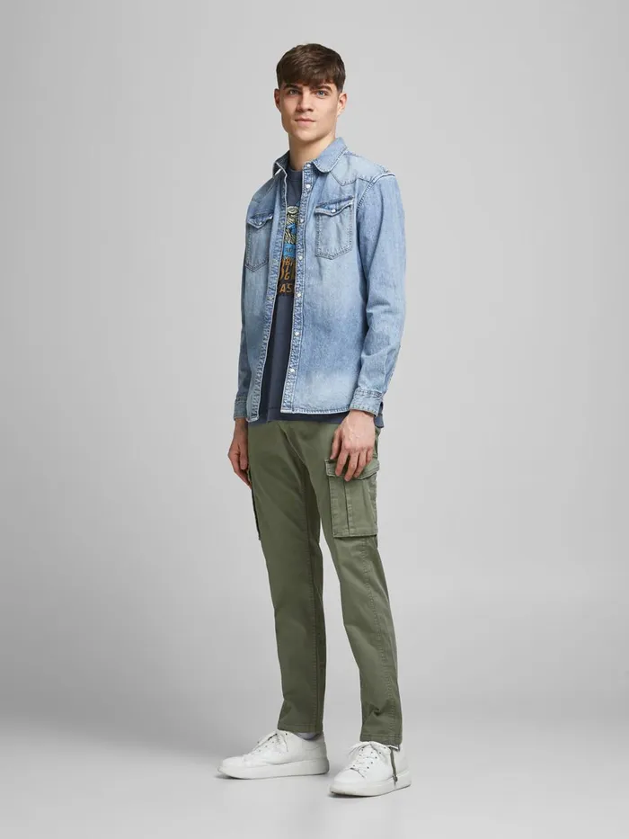 Trousers JACK and JONES Mens DRAKE ZACK CARGO TROUSERS Green Dusty Olive