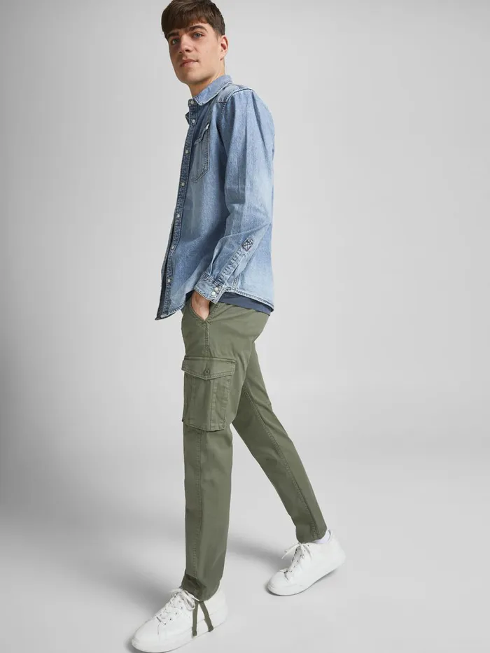 Trousers JACK and JONES Mens DRAKE ZACK CARGO TROUSERS Green Dusty Olive