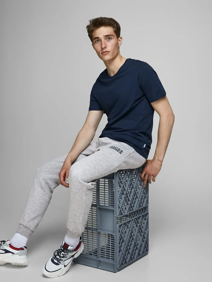 Trousers JACK and JONES Mens GORDON NEW SOFT SWEATPANTS Grey Light Grey Melange Casaul