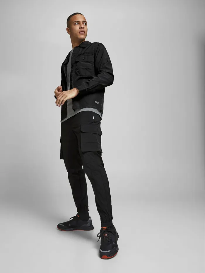Trousers JACK and JONES Mens GORDON ROSS CARGO SWEATPANTS Black Black For Sale