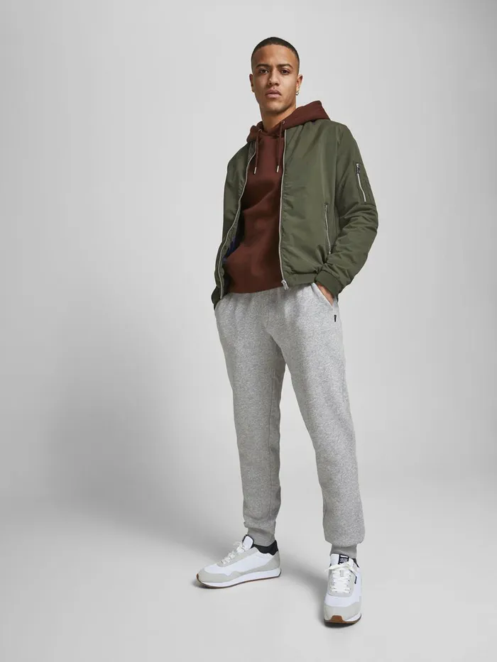 Trousers JACK and JONES Mens GORDON SOFT SWEATPANTS Grey Light Grey Melange For Sale