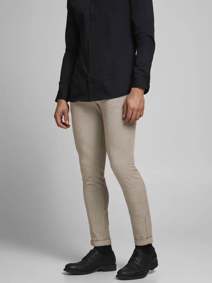 Trousers JACK and JONES Mens MARCO CONNOR HOUNDSTOOTH CHINOS Beige Beige