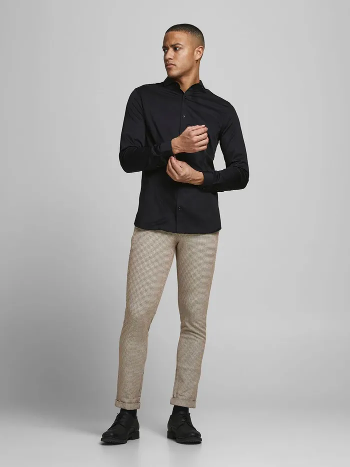 Trousers JACK and JONES Mens MARCO CONNOR HOUNDSTOOTH CHINOS Beige Beige