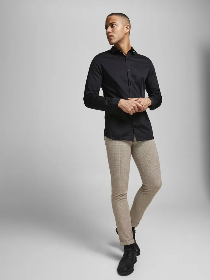 Trousers JACK and JONES Mens MARCO CONNOR HOUNDSTOOTH CHINOS Beige Beige