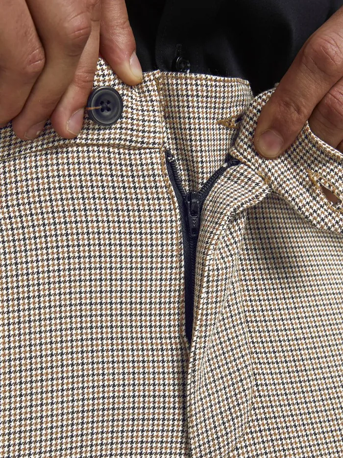 Trousers JACK and JONES Mens MARCO CONNOR HOUNDSTOOTH CHINOS Beige Beige