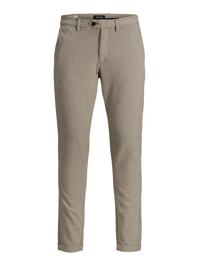 Trousers JACK and JONES Mens MARCO CONNOR HOUNDSTOOTH CHINOS Beige Beige