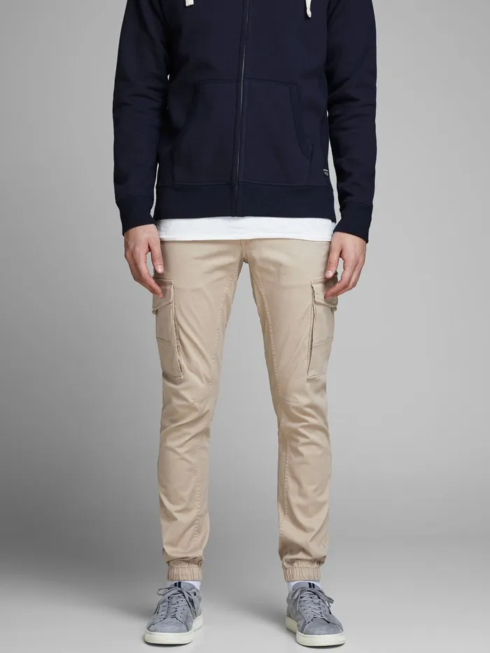 Trousers JACK and JONES Mens PAUL FLAKE AKM 542 CARGO TROUSERS Beige White Pepper
