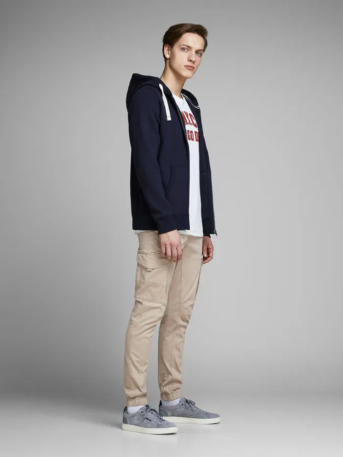 Trousers JACK and JONES Mens PAUL FLAKE AKM 542 CARGO TROUSERS Beige White Pepper