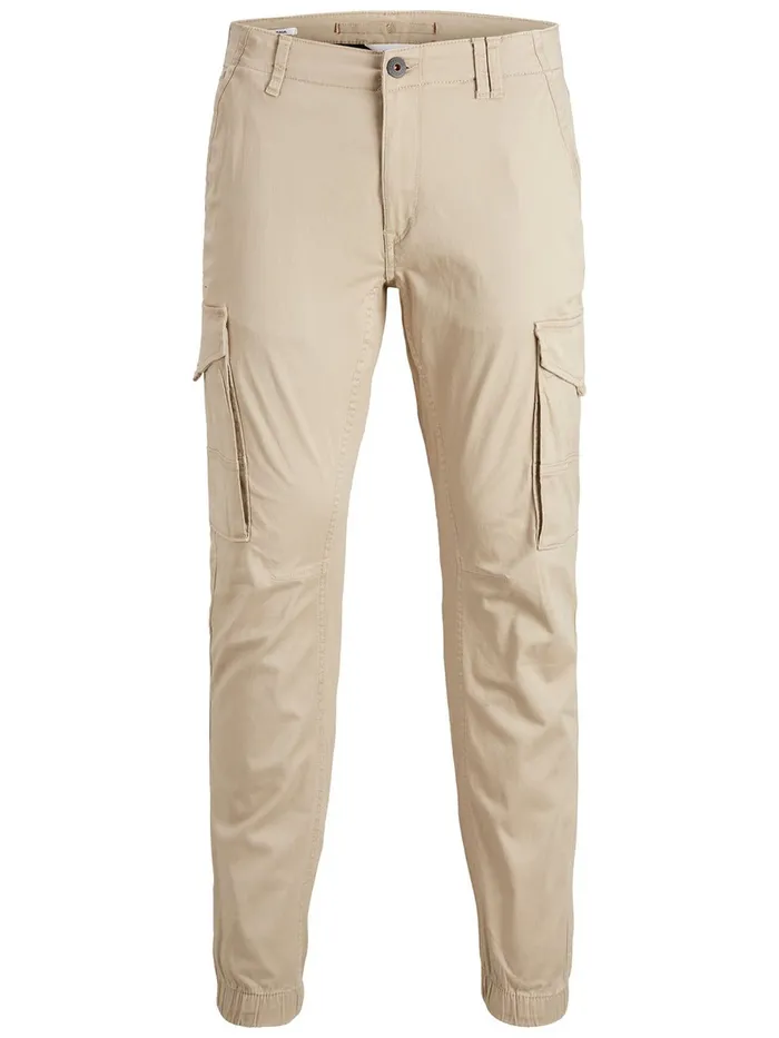 Trousers JACK and JONES Mens PAUL FLAKE AKM 542 CARGO TROUSERS Beige White Pepper