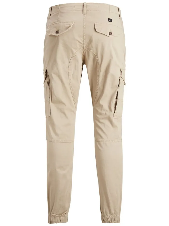Trousers JACK and JONES Mens PAUL FLAKE AKM 542 CARGO TROUSERS Beige White Pepper