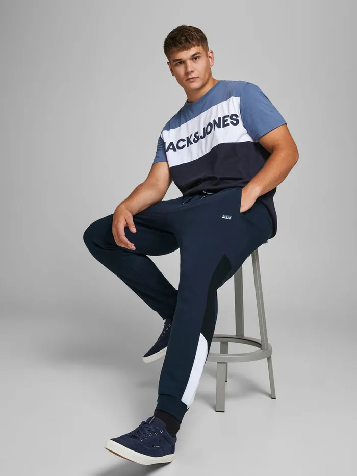 Trousers JACK and JONES Mens TAPERED FIT PLUS SIZE SWEAT PANTS Blue Navy Blazer Online