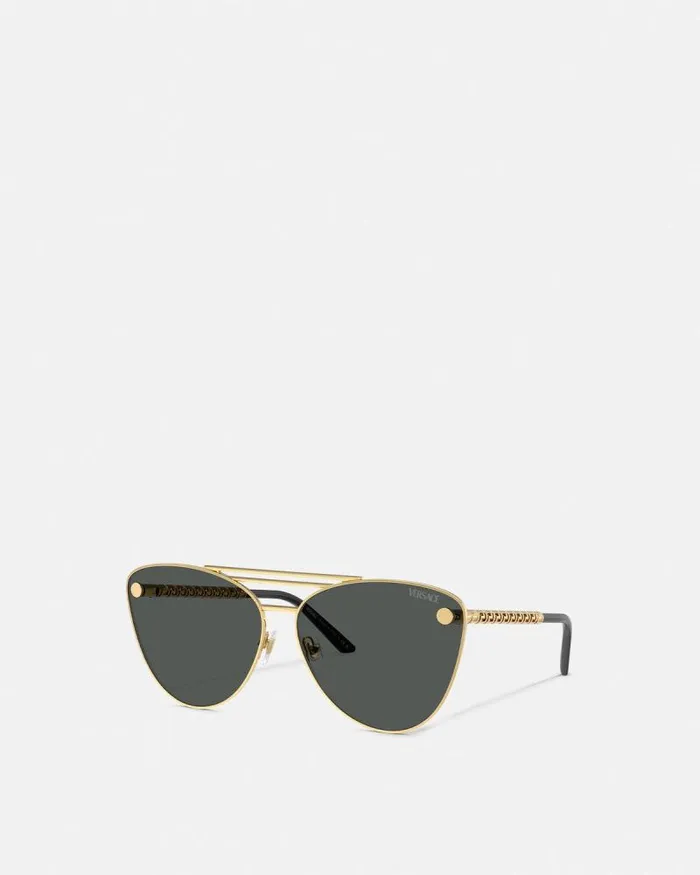 Tubular Greca CatEye Sunglasses Blackgold Women Versace Sunglasses