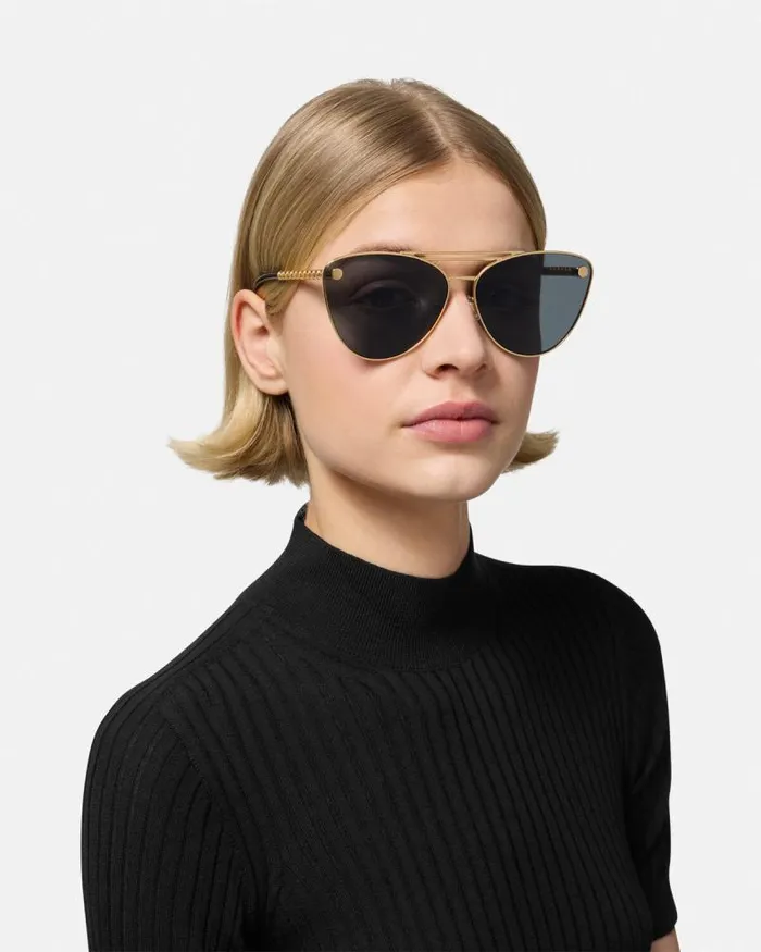 Tubular Greca CatEye Sunglasses Blackgold Women Versace Sunglasses