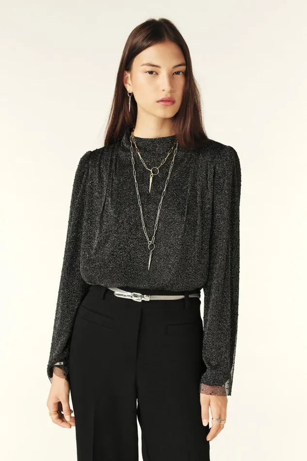 Tulle Top Raba Gray Women Baandsh Tops and Shirts