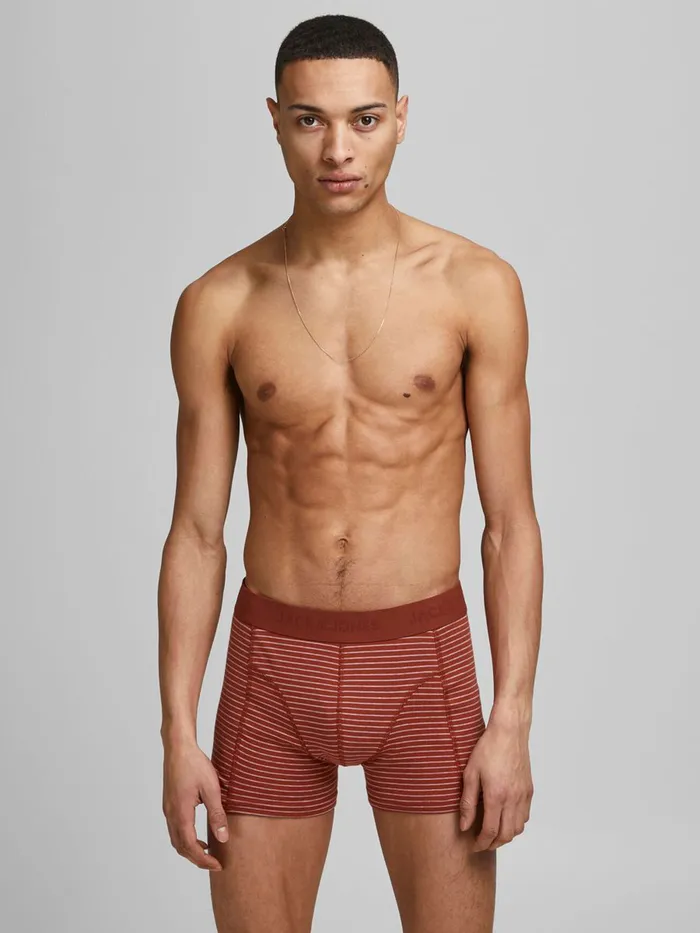 Underwear JACK and JONES Mens 3PACK STRIPED TRUNKS Red Total Eclipse On Sale