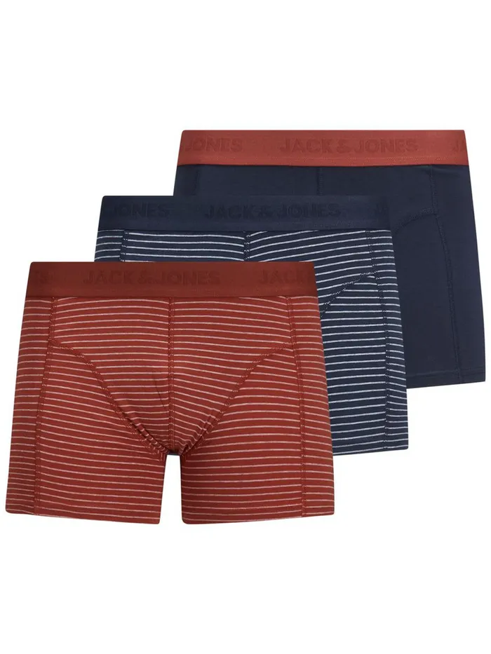 Underwear JACK and JONES Mens 3PACK STRIPED TRUNKS Red Total Eclipse On Sale