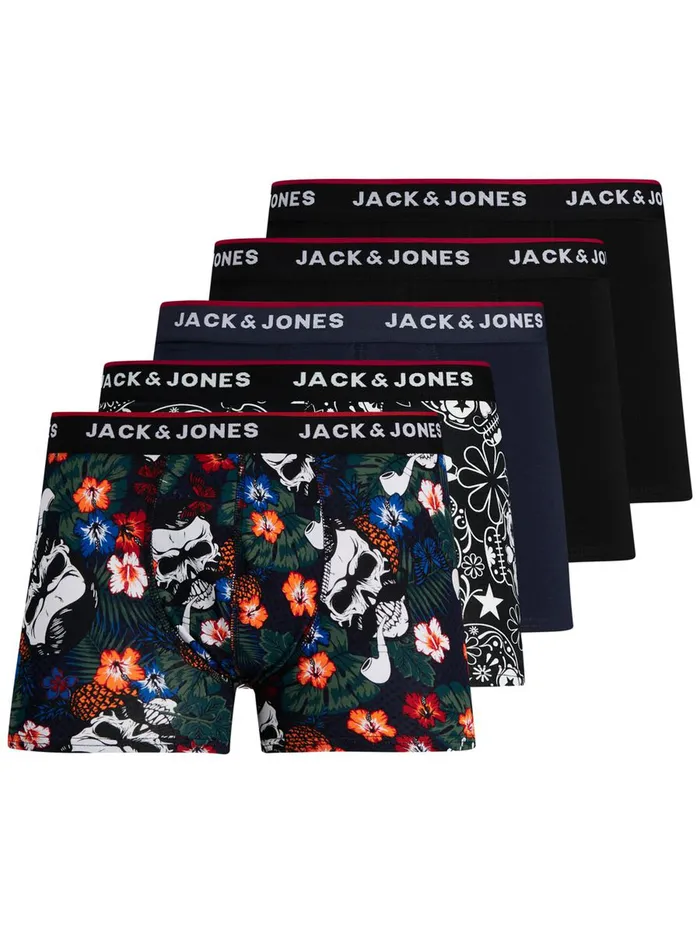 Underwear JACK and JONES Mens 5PACK TRUNKS Black Black Cheap On Sale