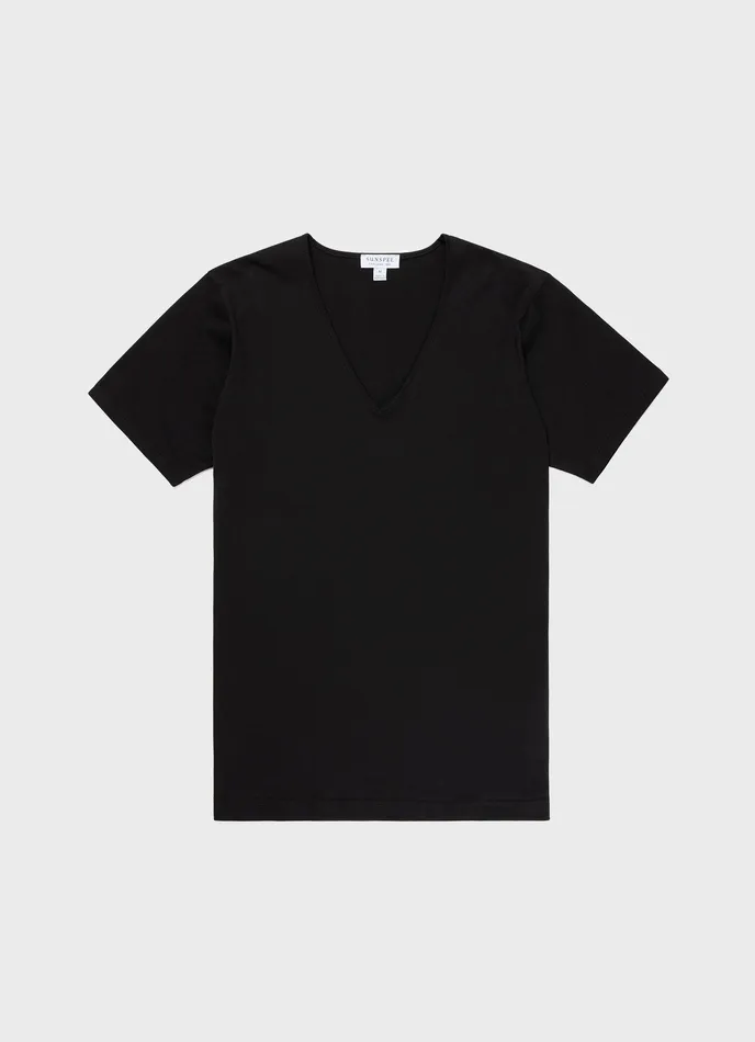 Underwear Tops Men ussunspel Superfine Cotton Underwear Vneck Tshirt Black