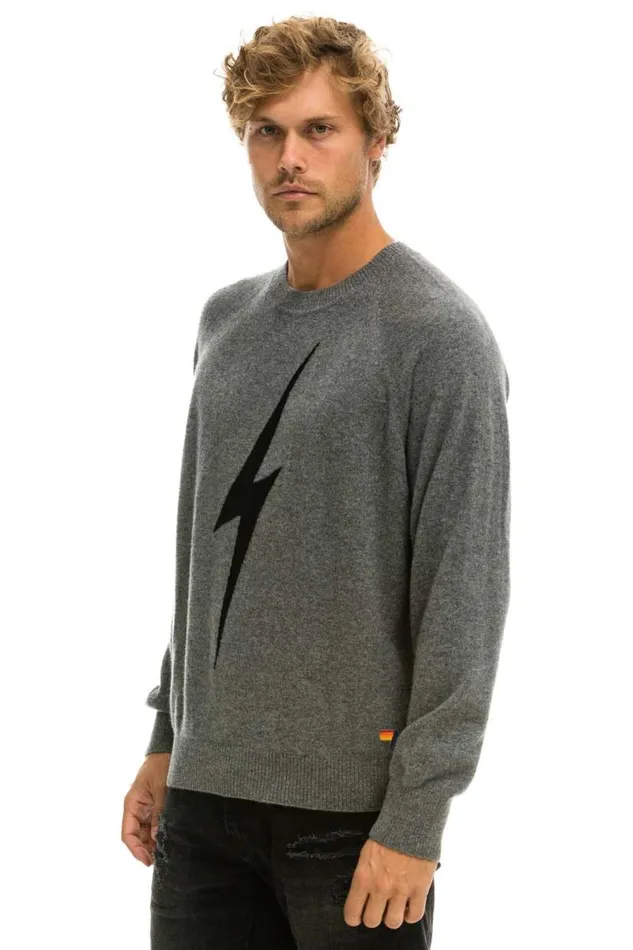 Unisex Bolt Cashmere Light Sweater 8211 Deep Heather Black Bolt Men Aviator Nation Sweatshirts