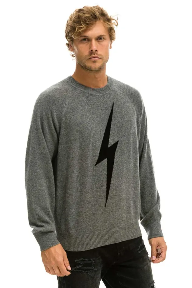 Unisex Bolt Cashmere Light Sweater 8211 Deep Heather Black Bolt Men Aviator Nation Sweatshirts