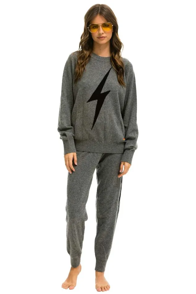 Unisex Bolt Cashmere Light Sweater 8211 Deep Heather Black Bolt Men Aviator Nation Sweatshirts