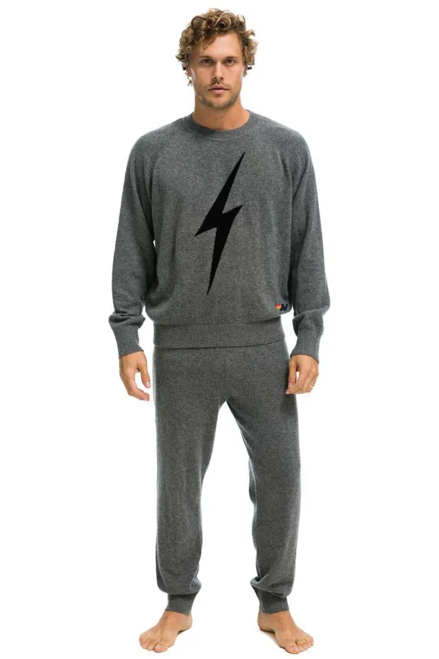 Unisex Bolt Cashmere Light Sweater 8211 Deep Heather Black Bolt Men Aviator Nation Sweatshirts